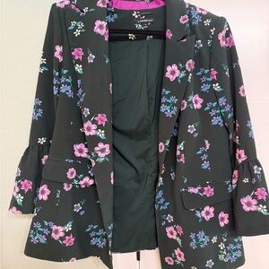 Lane Bryant Women's Floral Blazer - Black and Pink